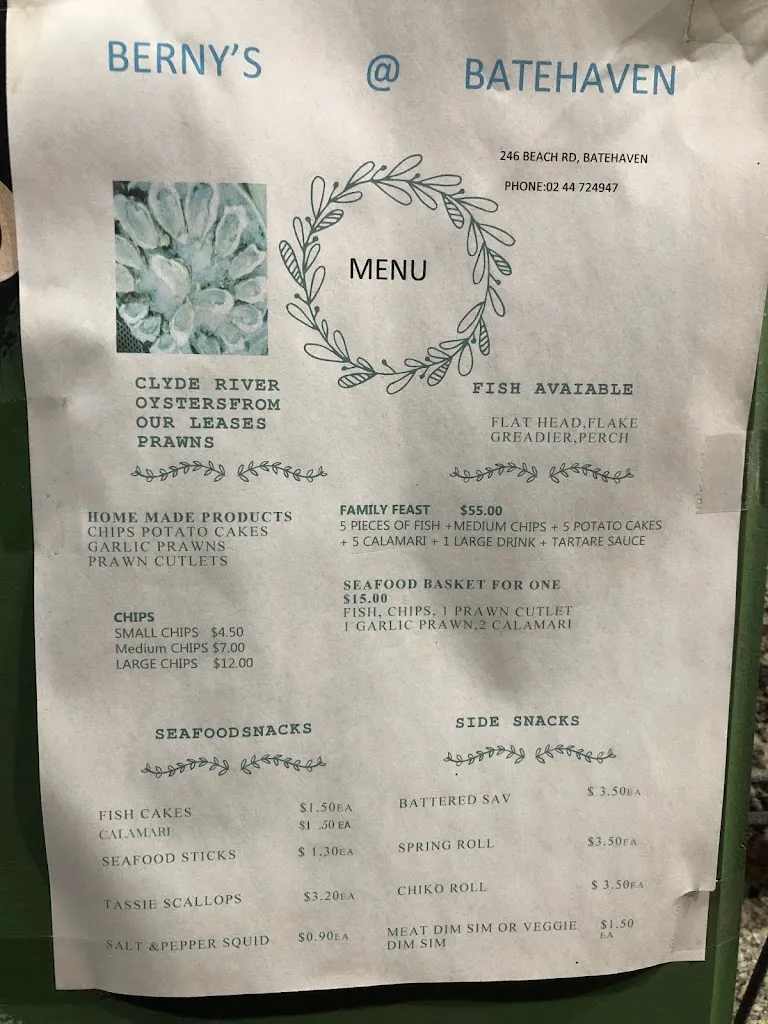 Menu_Bernys at Batehaven_Batehaven_image_old_1