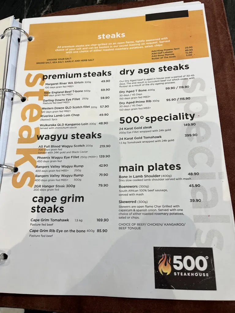 Menu_500 Degrees Restaurant Kogarah_Chifley_image_old_2