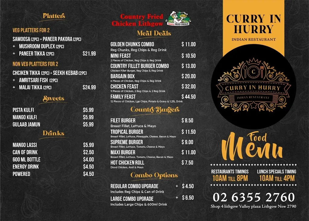 Curry in Hurry Indian Restaurant Lithgow & Country Fried Chicken restaurant in Bowenfels