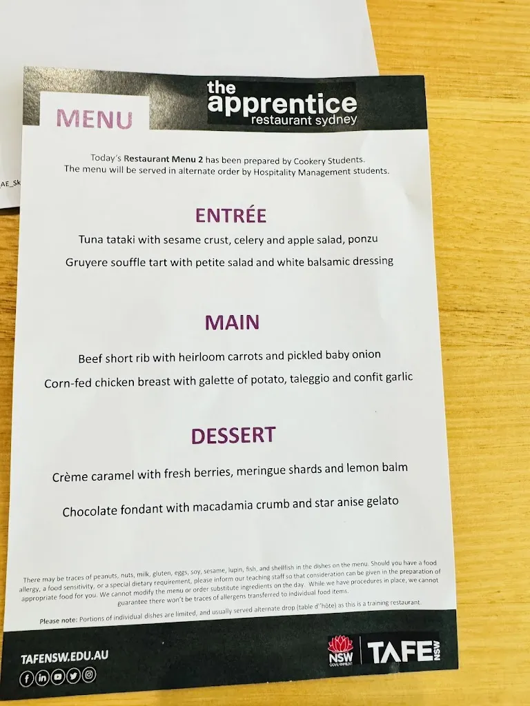 Menu_The Apprentice Restaurant Sydney_Camperdown_image_old_2