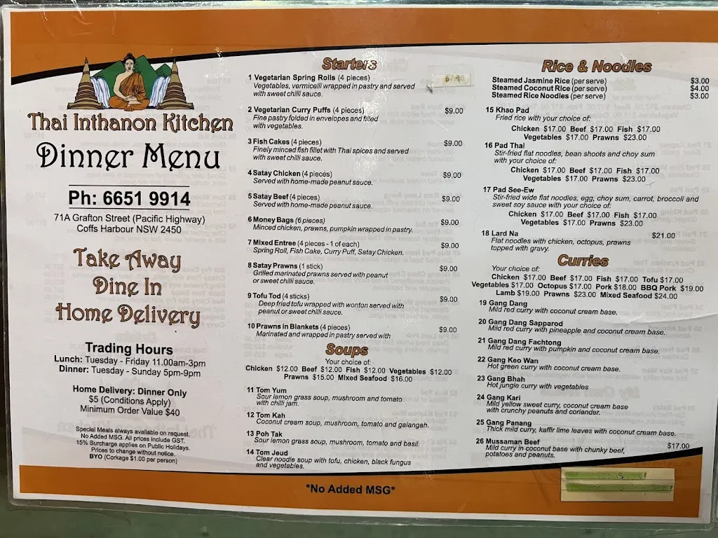 Thai Inthanon Kitchen restaurant in Coffs Harbour
