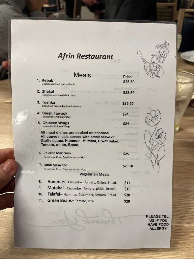 Menu_Afrin Restaurant_Corindi Beach_image_old_2