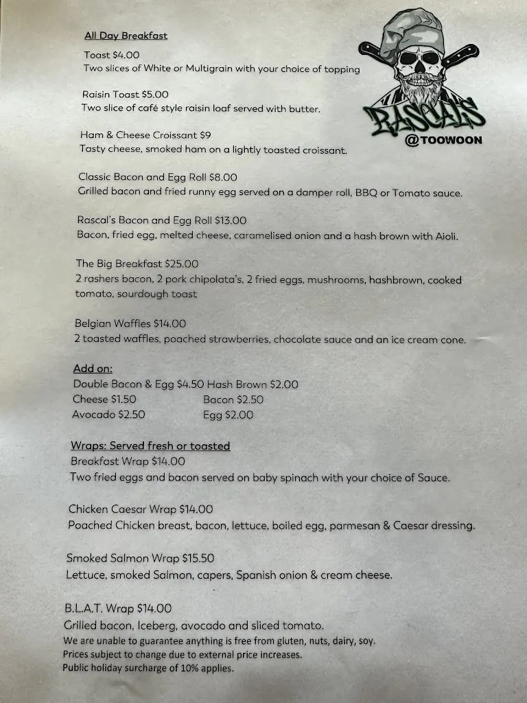 Menu_Rascal's @ Toowoon_Killarney Vale_image_old_3