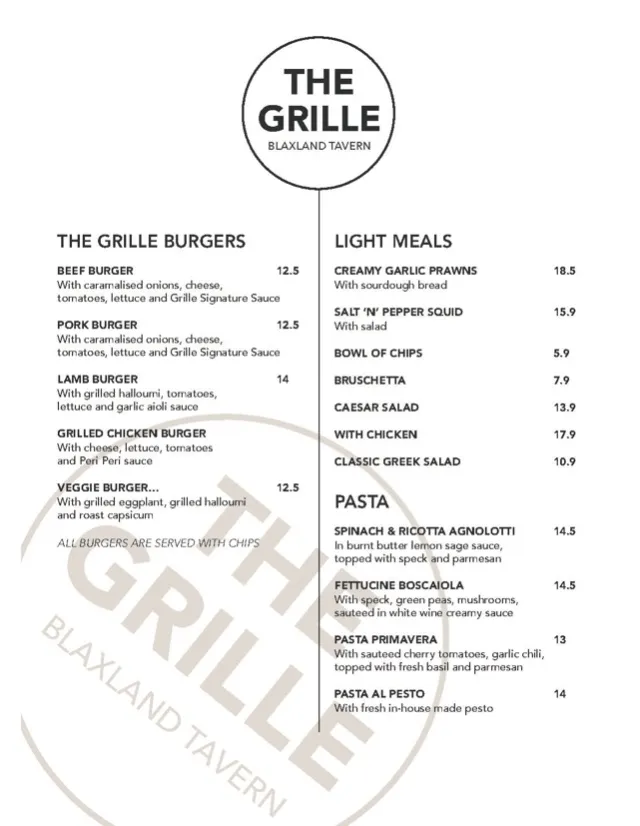 Menu_Blaxland Tavern_Leonay_image_old_3