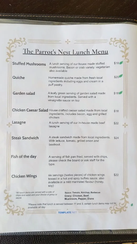 Menu_The Parrots Nest_Tenterfield_image_old_1