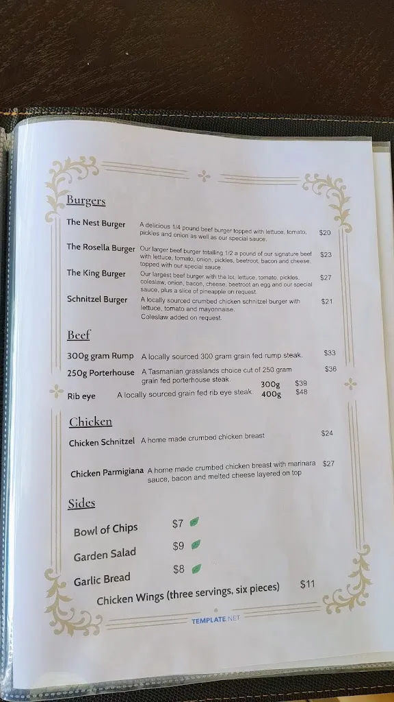 Menu_The Parrots Nest_Tenterfield_image_old_2
