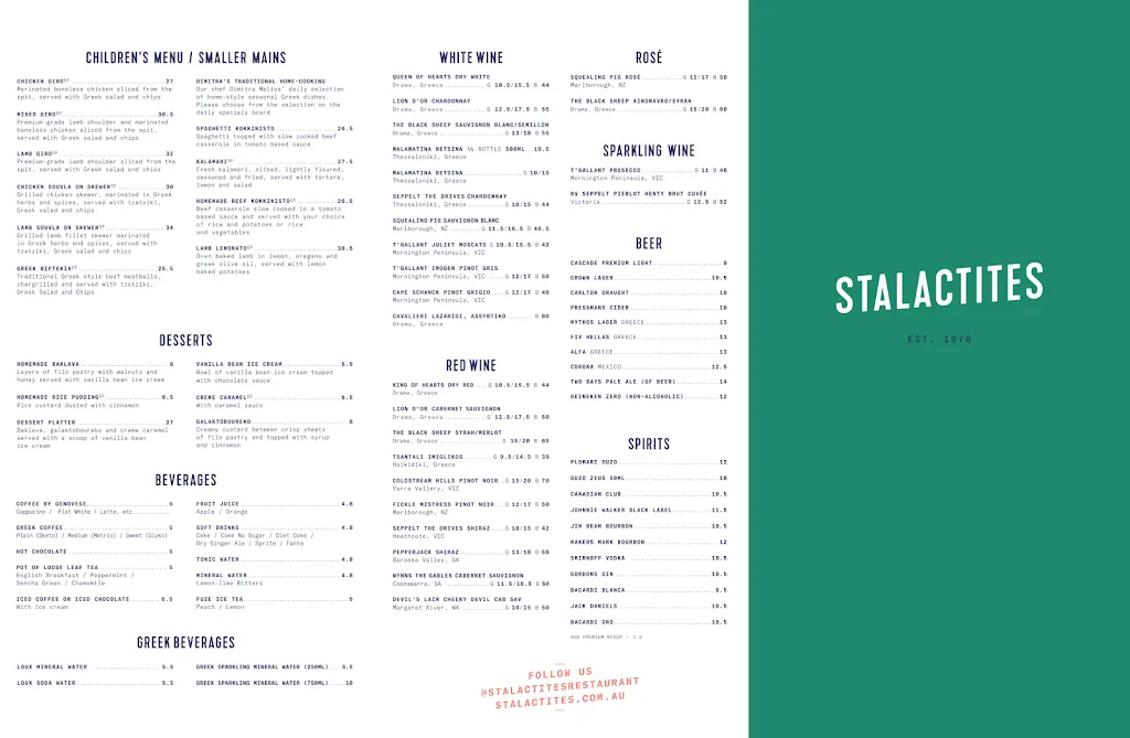 Menu_Stalactites Restaurant_Monash_image_old_1