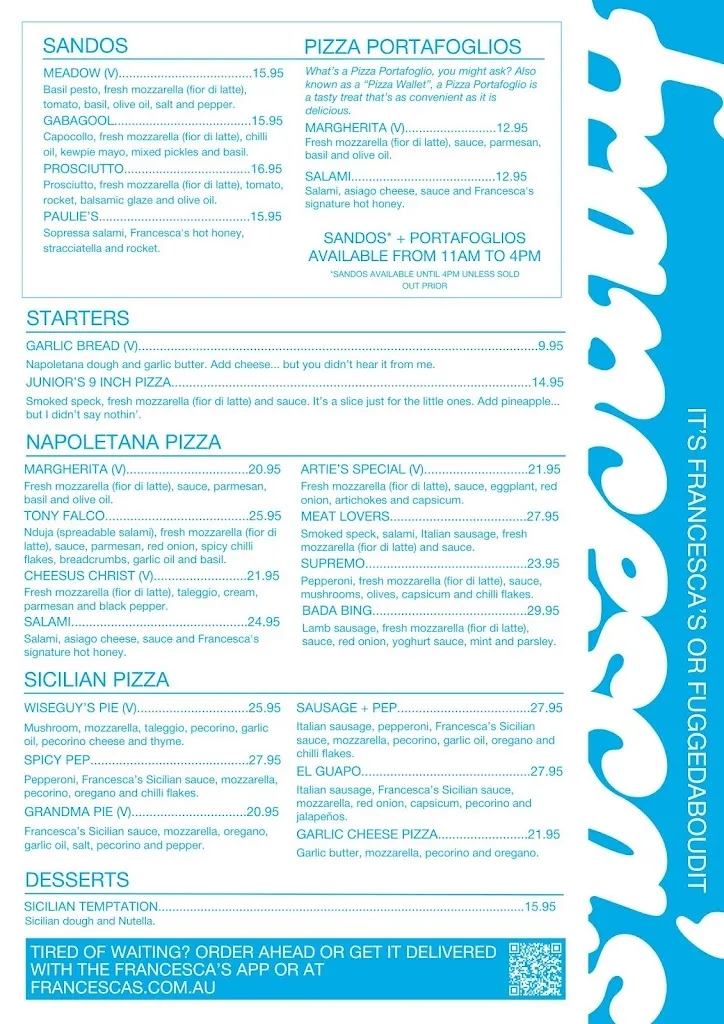Francesca's Pizza + Sandos (Brighton) restaurant in Dover Gardens