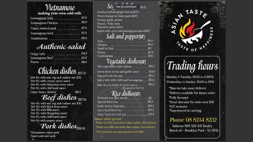 Asian Taste Vietnamese cuisine restaurant in Mitchell Park