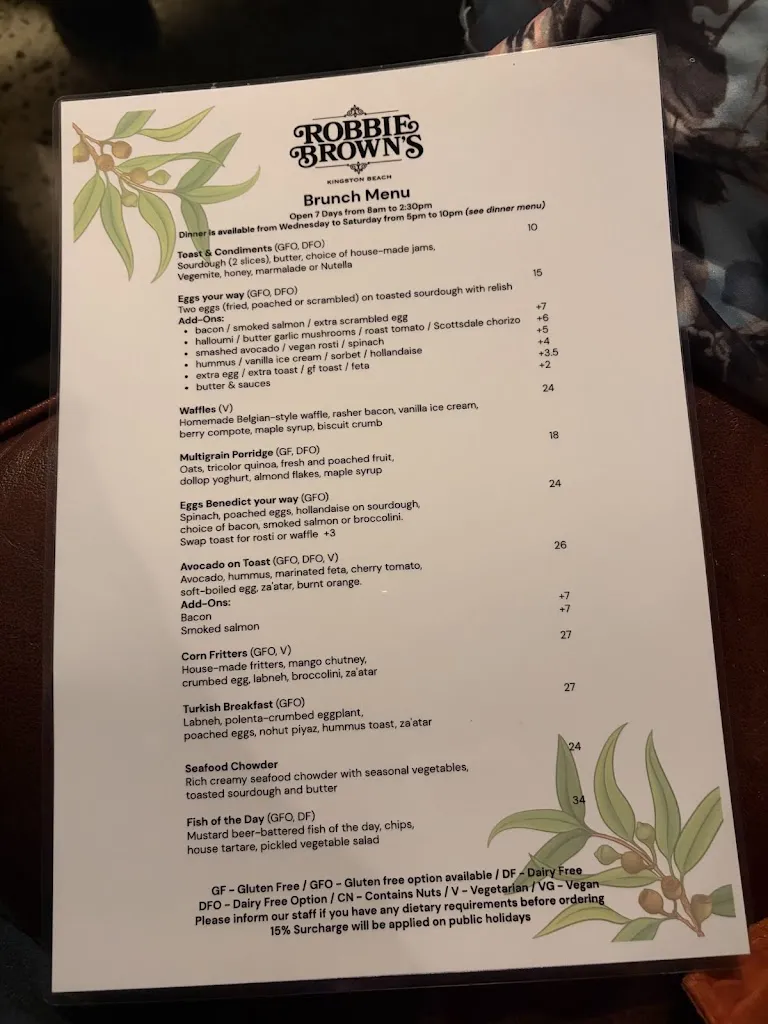 Robbie Brown's restaurant in Kingston Beach