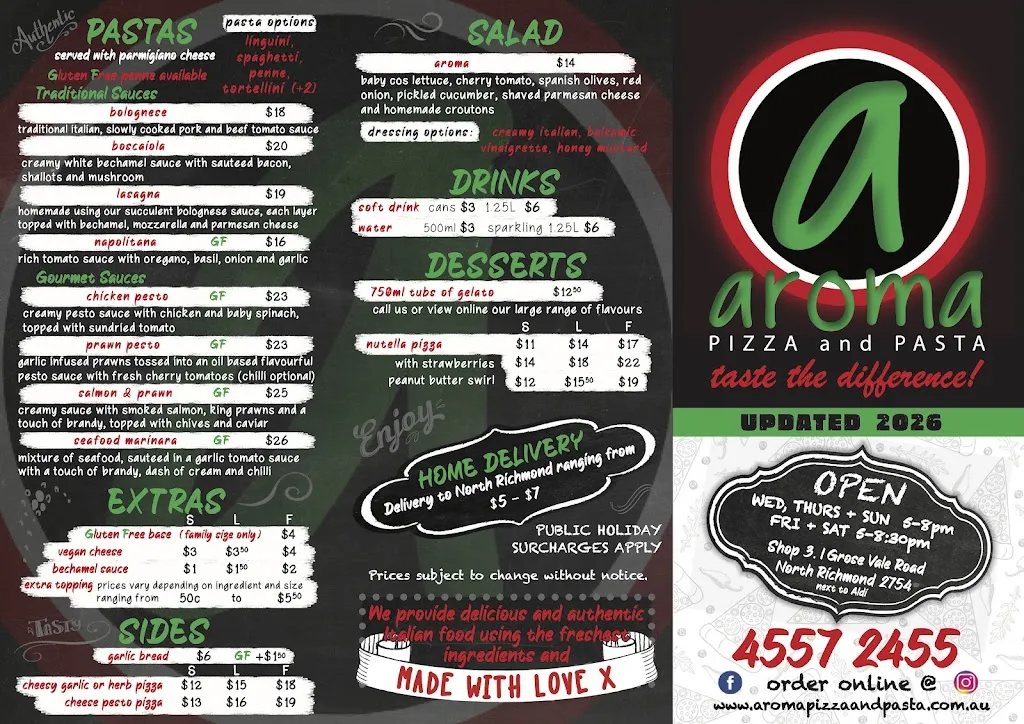 Aroma Pizza and Pasta restaurant in Arcadia