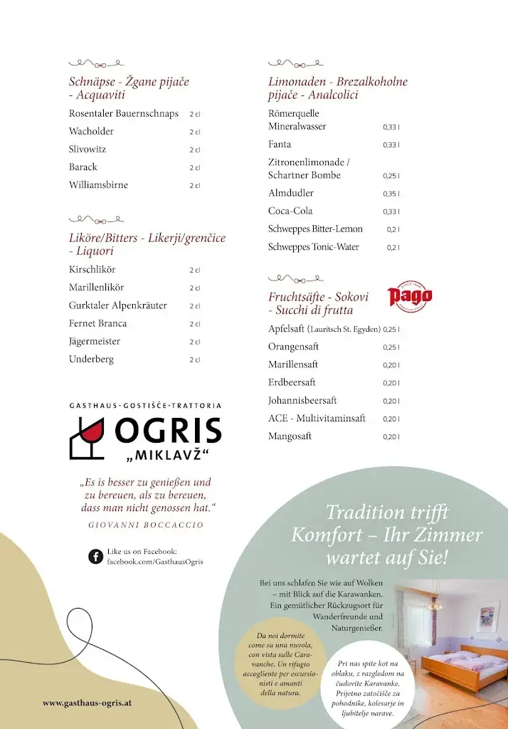 Menu_Gasthaus - Gostišče - Trattoria Ogris_Feistritz im Rosental_immagine_1