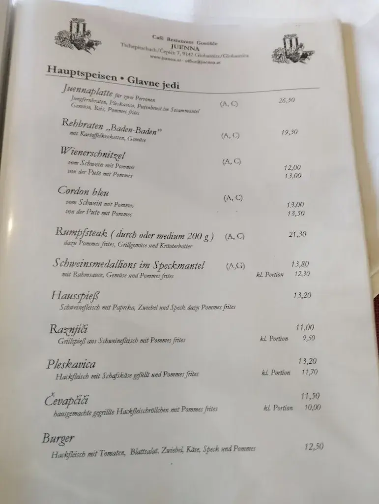 Menu_Juenna Restaurant / Gostisce_Globasnitz_image_1