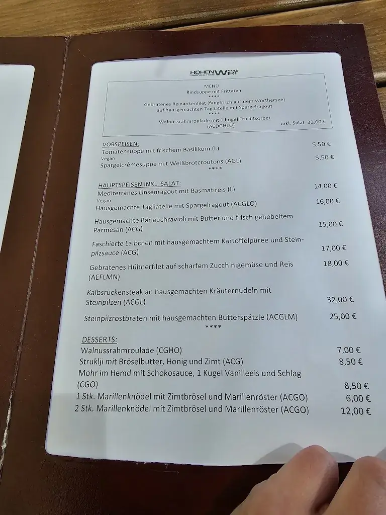 Menu_Gasthaus - Hotel Höhenwirt, Restaurant am Pyramidenkogel_Keutschach am See_image_1
