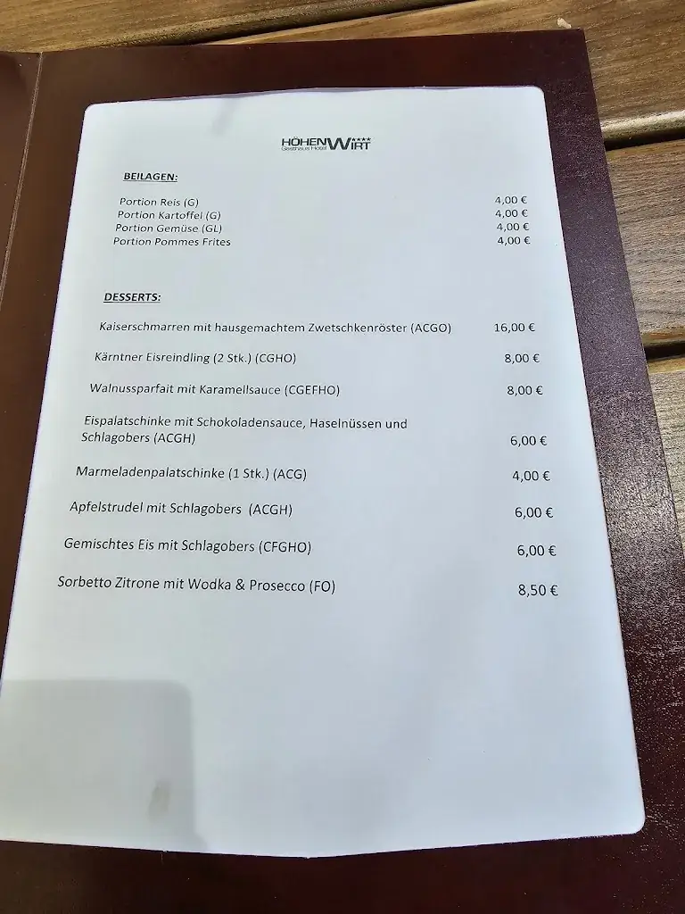 Menu_Gasthaus - Hotel Höhenwirt, Restaurant am Pyramidenkogel_Keutschach am See_image_2