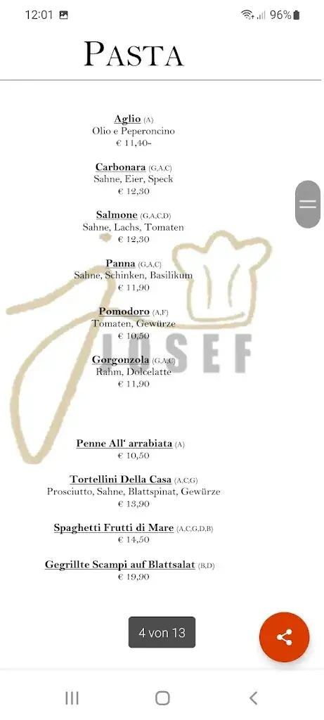 Menu_Josef's Restaurant_Kötschach_image_2