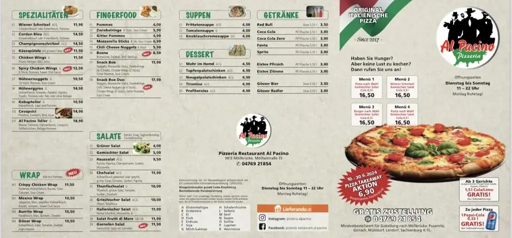 Menu_Pizzeria Restaurant Café Al Pacino Möllbrücke_Lurnfeld_immagine_1