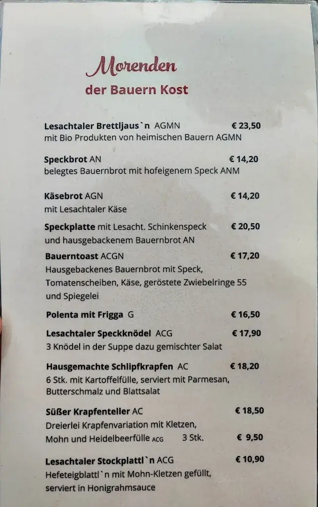 Menu_Hofschenke Mühlenstüberl_Lesachtal_immagine_1