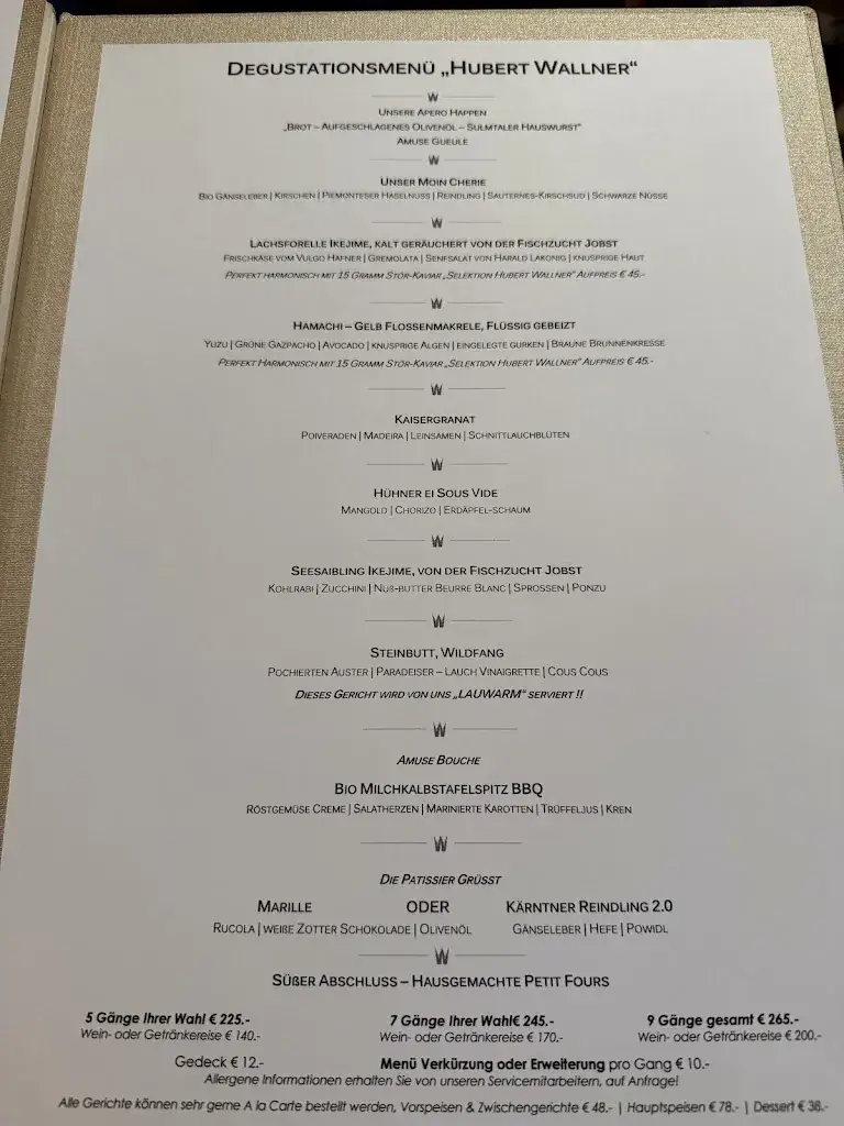 Menu_Gourmet Restaurant Hubert Wallner_Maria Wörth_image_1