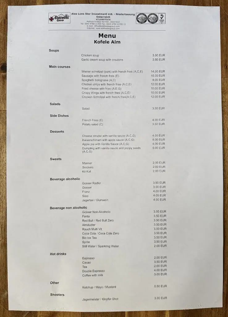 Menu_Kofele Alm Restaurant_Mallnitz_immagine_1