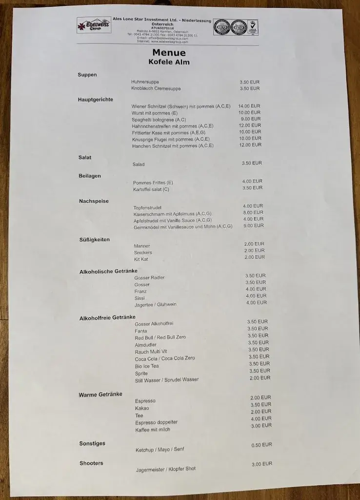 Menu_Kofele Alm Restaurant_Mallnitz_immagine_2