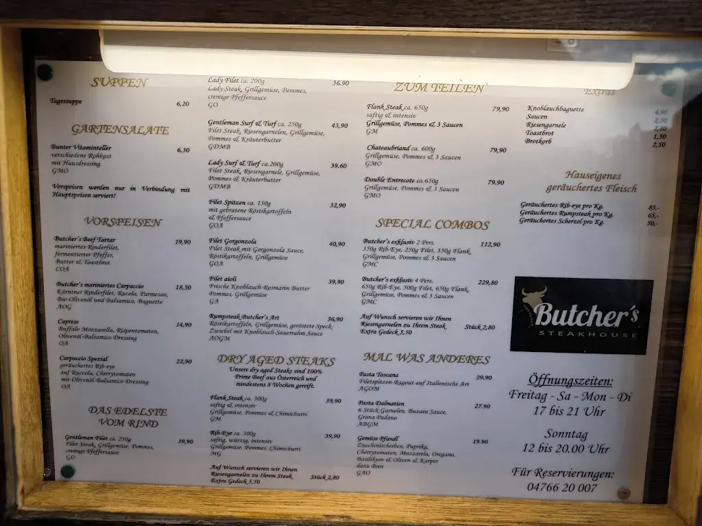 Menu_Butcher's Steak Haus_Obermillstatt_image_1