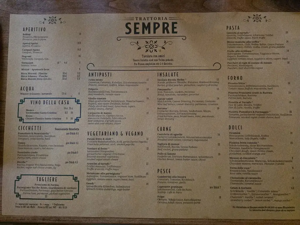 Menu_Trattoria Sempre Zürich_Niederdorf_image_1