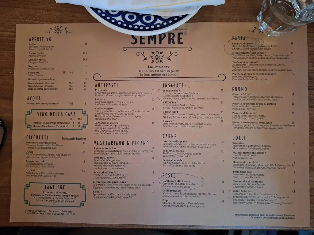 Menu_Trattoria Sempre Zürich_Niederdorf_image_3