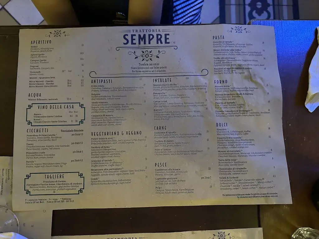 Menu_Trattoria Sempre Zürich_Niederdorf_image_4