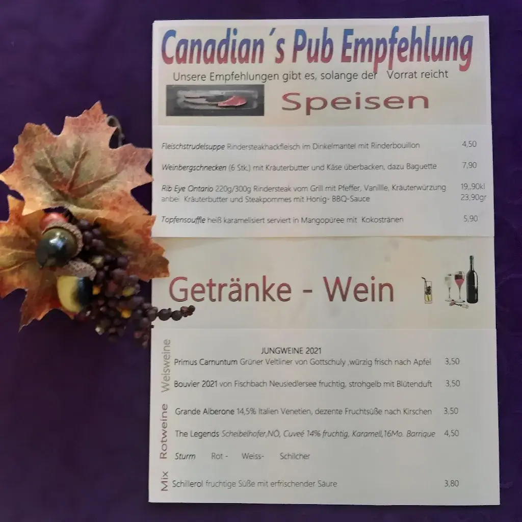 Menu_Canadian's Pub, Peter Mayer_Sankt Andrä_immagine_4