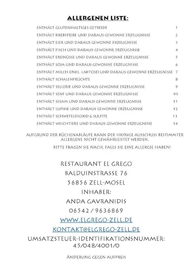 Menu_Restaurant EL GREGO_Zell_image_1
