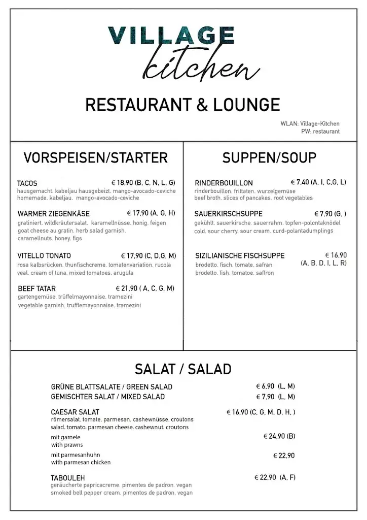 Menu_Village Kitchen Restaurant & Lounge_Zell_image_1
