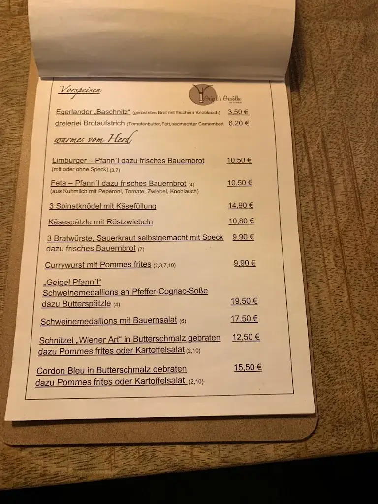 Menu_Geigel´s Gewölbe - Gaststätte_Hohenberg_immagine_1