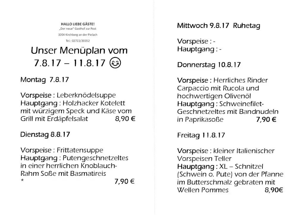 Menu_Gasthof zur Post_Kirchberg an der Pielach_immagine_4