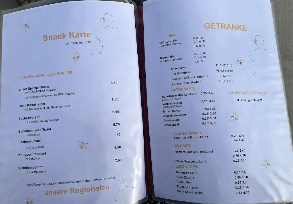 Menu_Bee Bar Heinzle Roland_Klein-Pöchlarn_immagine_1