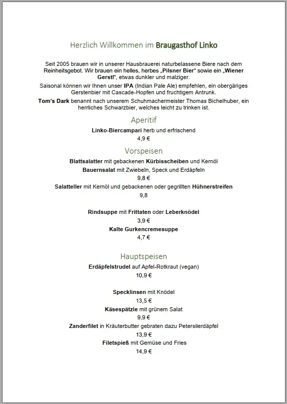 Menu_Gasthof und Brauerei Linko_Lilienfeld_image_1