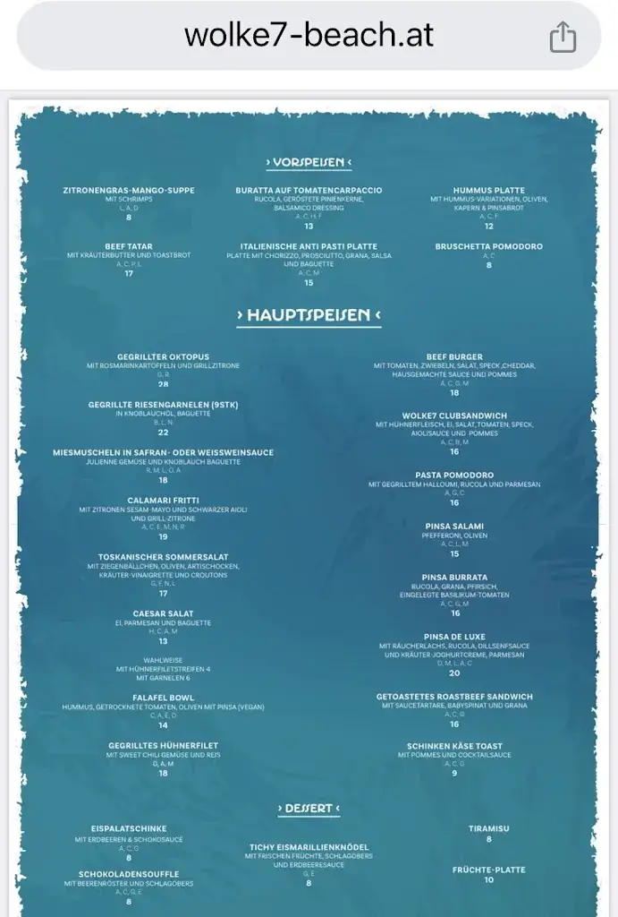 Menu_Wolke7 Oberwaltersdorf - Beach Club | Restaurant | Lounge_Oberwaltersdorf_image_2