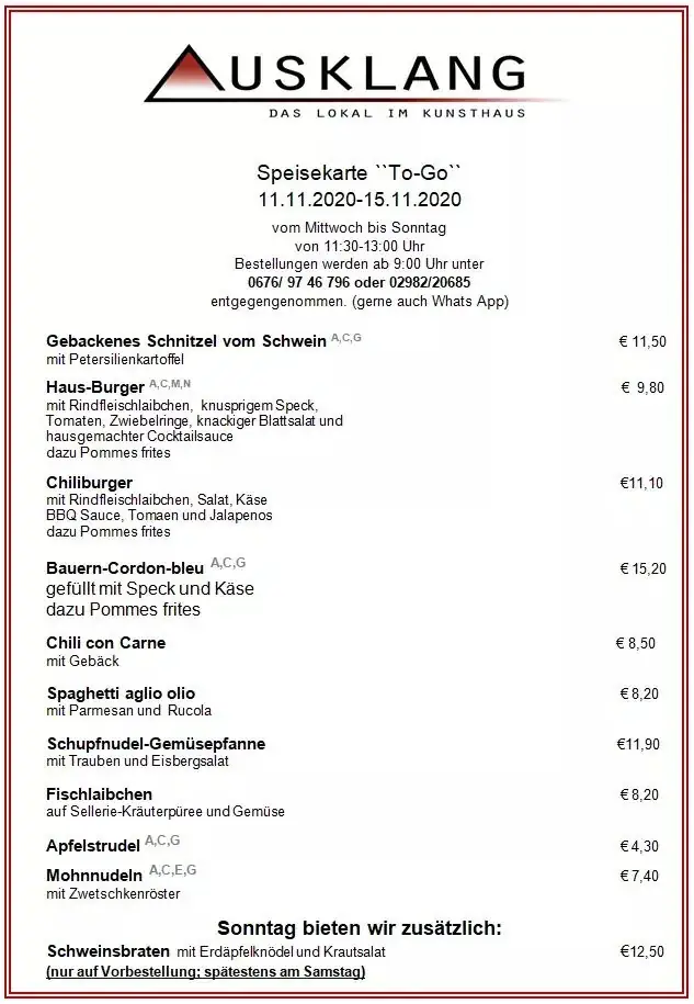 Menu_Restaurant Ausklang_Politischer Bezirk Horn_immagine_1