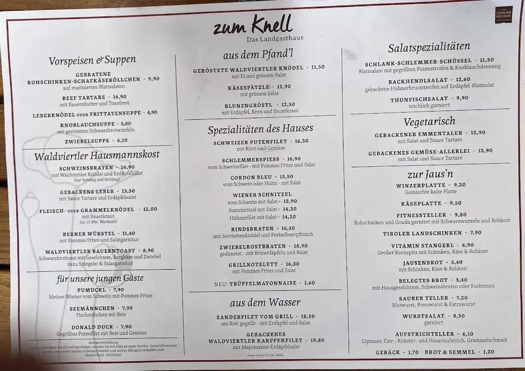 Menu_Landgasthaus zum Knell_Politischer Bezirk Horn_immagine_2