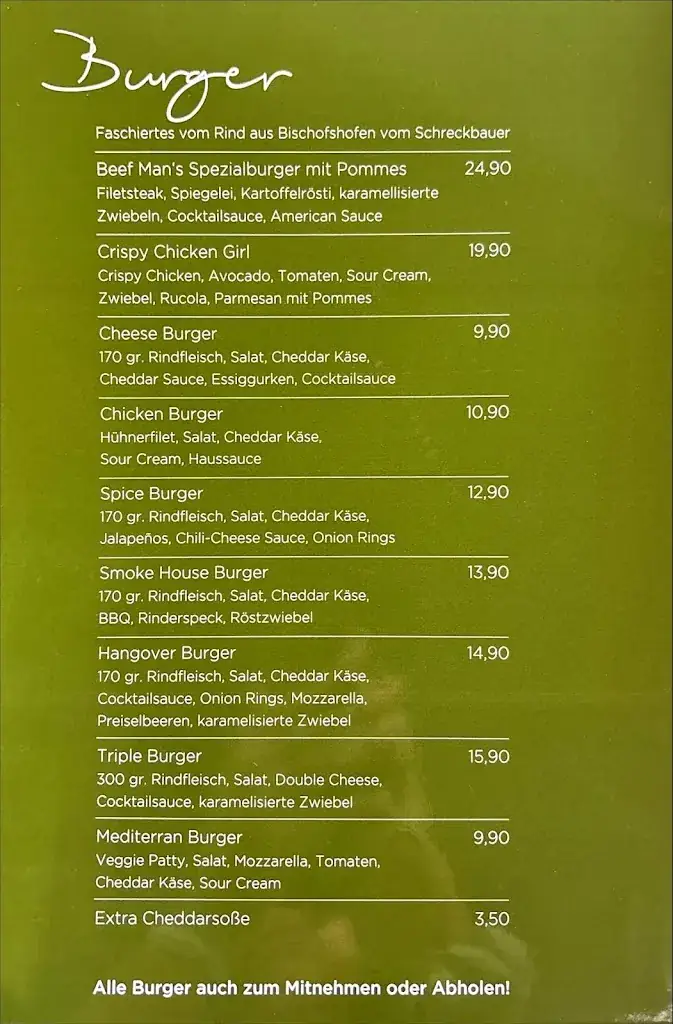 Menu_Beefman's Restaurant_Bischofshofen_image_1