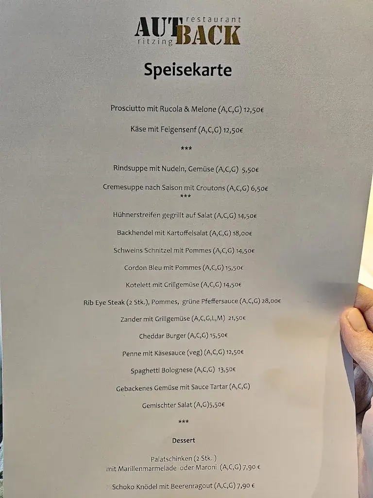 Menu_Autback Restaurant Ritzing im Sportzentrum Ritzing, Vinea Resort_Ritzing_image_1