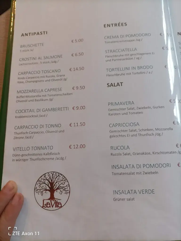 Menu_LA VITA Italian Restaurant_Eppenstein_immagine_2
