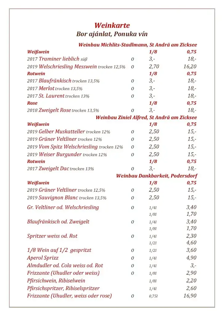 Menu_Stefans Corner Restaurant Baráth Dezsi_Sankt Andrä am Zicksee_immagine_2