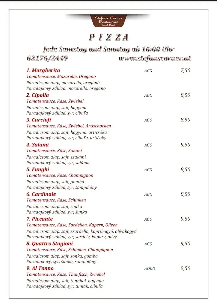 Menu_Stefans Corner Restaurant Baráth Dezsi_Sankt Andrä am Zicksee_immagine_4