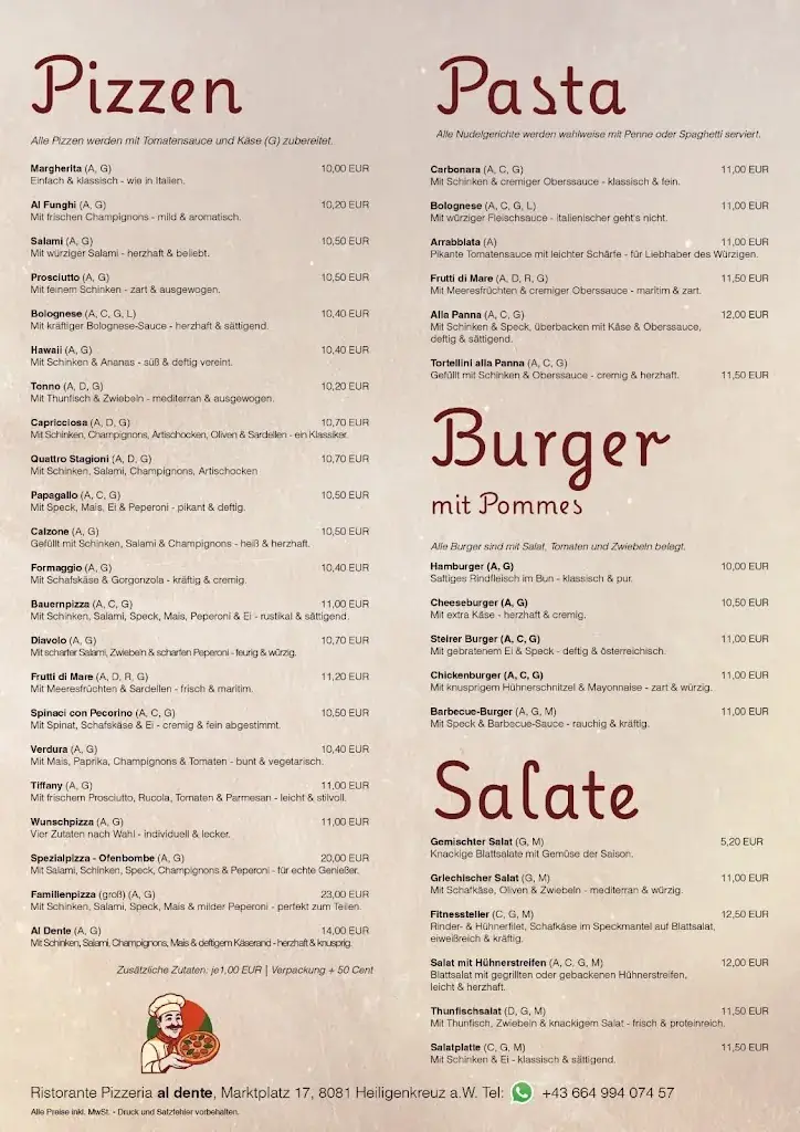 Menu_Pizzeria Al Dente_Heiligenkreuz am Waasen_immagine_1