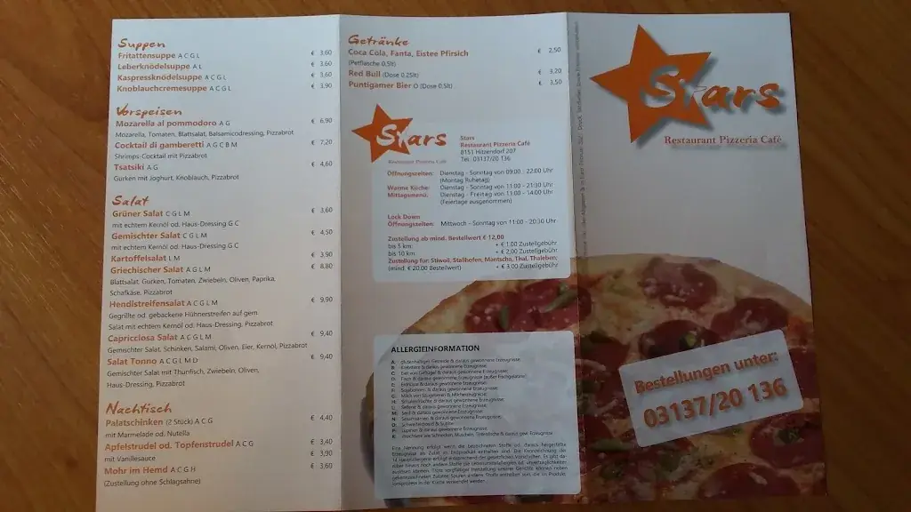 Menu_STARS Restaurant Pizzeria Cafe_Hitzendorf_image_1