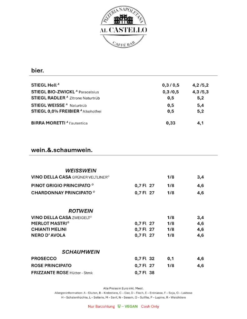 Menu_Al Castello - Pizzeria Napoletana_Hetzendorf_image_2