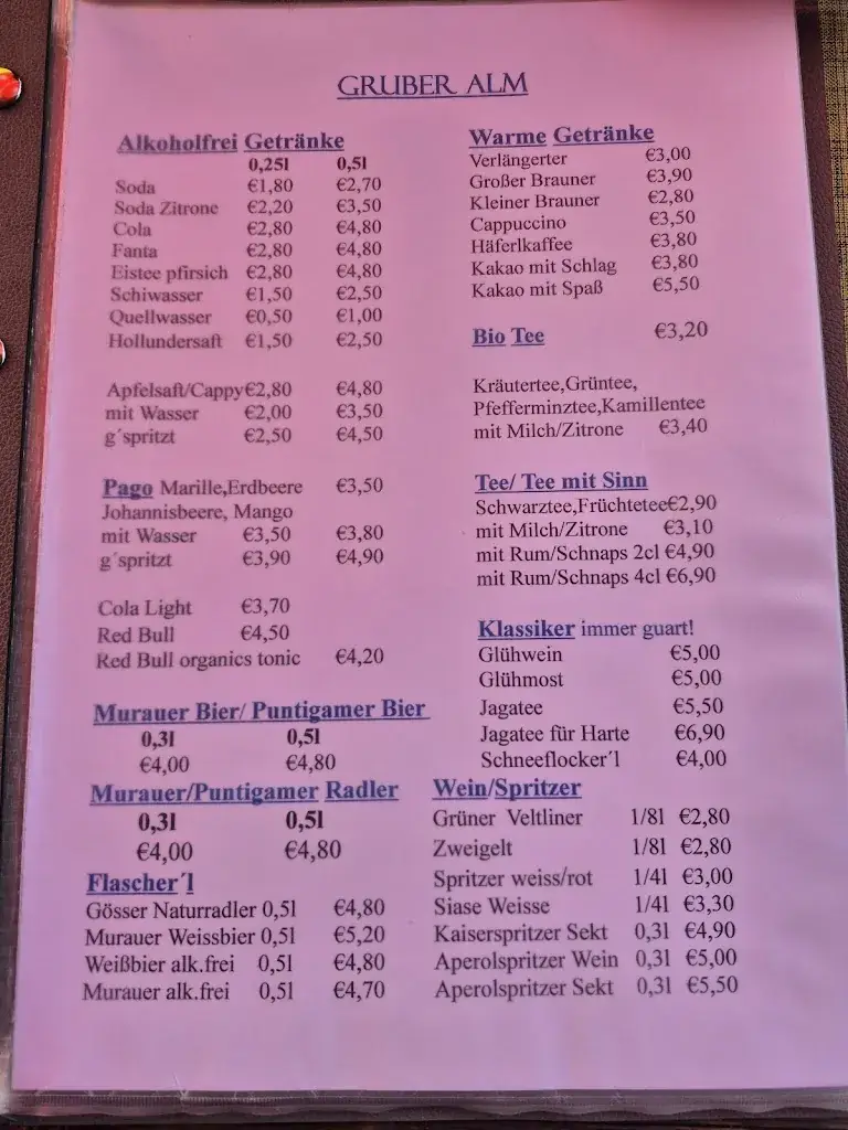 Menu_Gruber Alm Grebenzen_Sankt Lambrecht_immagine_1