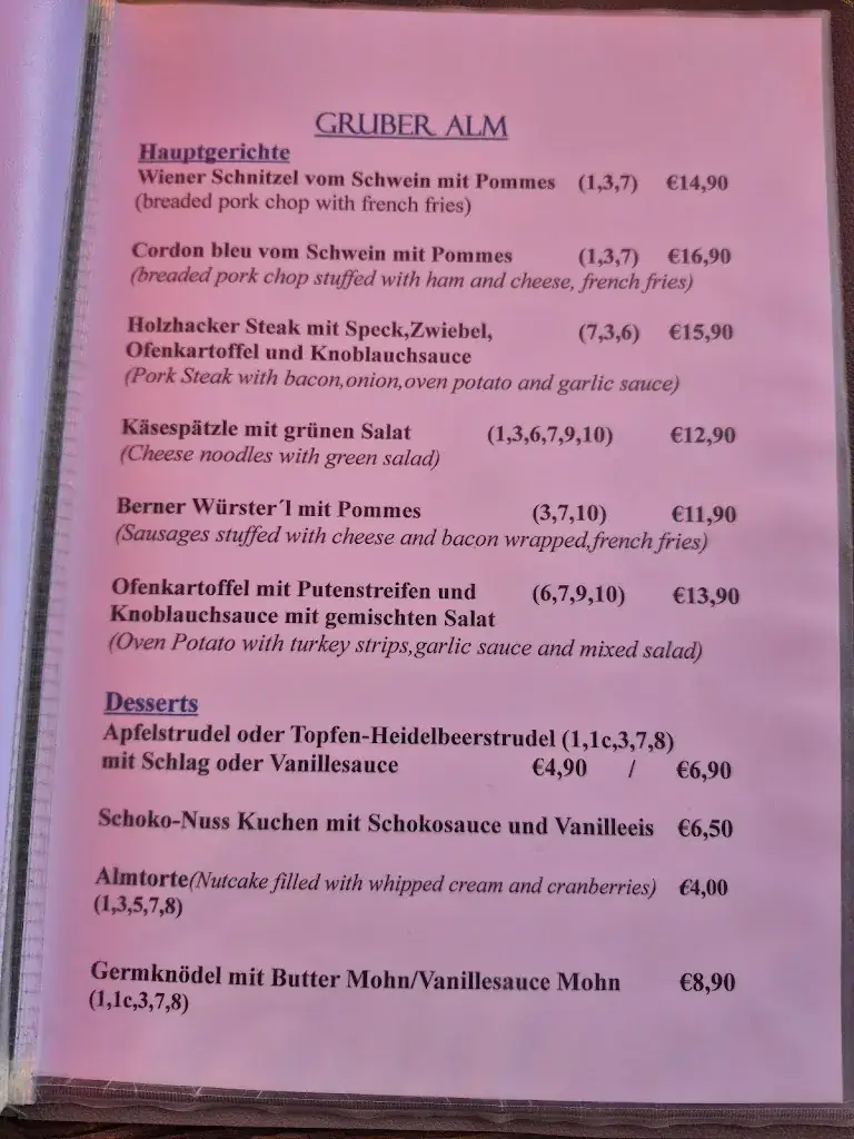 Menu_Gruber Alm Grebenzen_Sankt Lambrecht_immagine_2