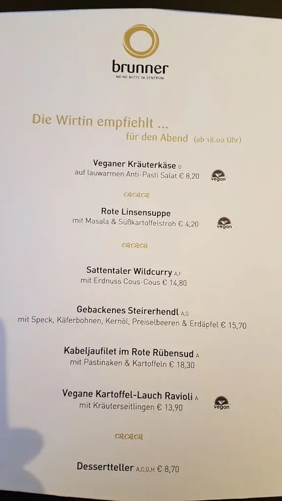 Menu_brunners Gasthaus_Schladming_immagine_3